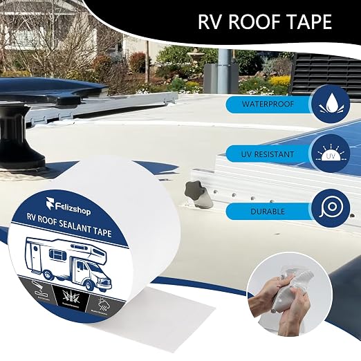 RV Sealant Tape, RV Roof Tape White,4 Inch X 50 Feet RV Repair Roof Tape, UV & Weatherproof Roof Seal Tape for Camper, Boat Sealing, Truck Stop Camper Trailer Roof Seam Leaks(2 Rolls)