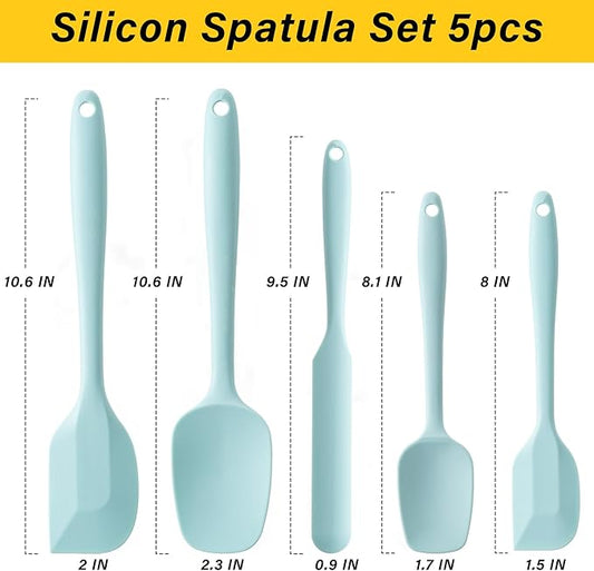 Silicone Spatula Set, 5 Piece Food Grade Rubber Spatulas for Baking, Cooking, and Mixing High Heat Resistant Non Stick Dishwasher Safe BPA-Free (Macaron blue)