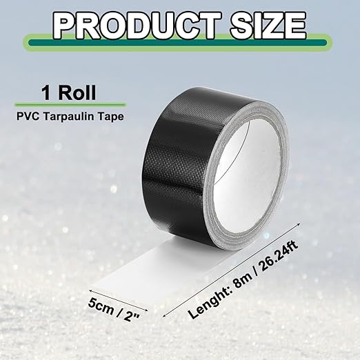PATIKIL Awning Repair Tape 2" x 26ft Waterproof Canvas Tape High Adhesive Tear Repair Patch Kit for PVC Tarpaulin Tent Awning Fabric RV Sail Boat Cover, Black
