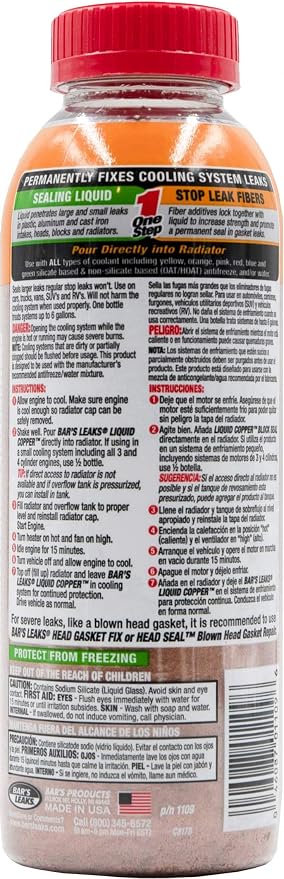Bar's Leaks 1109 Block Seal Liquid Copper Intake and Radiator Stop Leak - 18 oz. (Pack of 2)