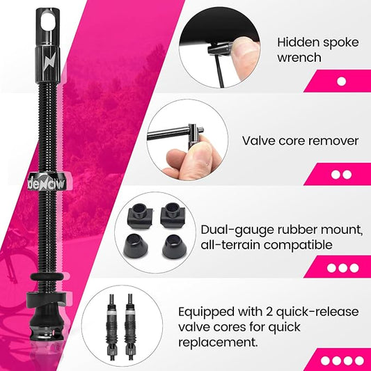 RideNow Tubeless Presta Valve Stems, 85mm Super Light Alloy Presta Tubeless Valve Stem Kit with Valve Core Remover Tool and Valve Stem Caps, Multiple Color and Size Options(Pair),Black