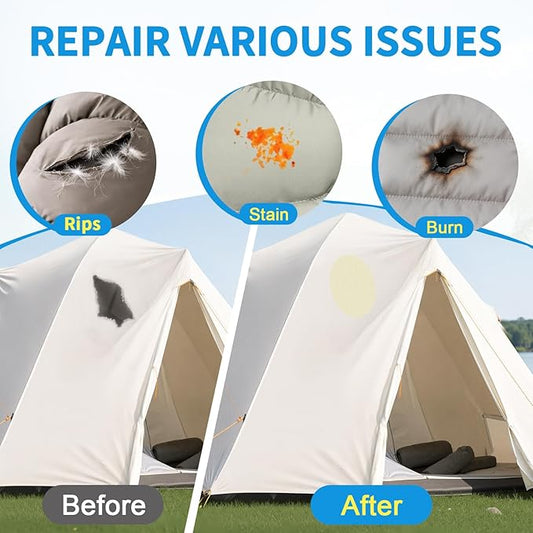 Waterproof Self-Adhesive Nylon Patches for Tent Repair Kit, 24pcs Outdoor Gear Tenacious Repair Tape, Fabric Patches for Clothes, Down Puffer Jacket, Tent, Sleeping Bag, Backpack, White