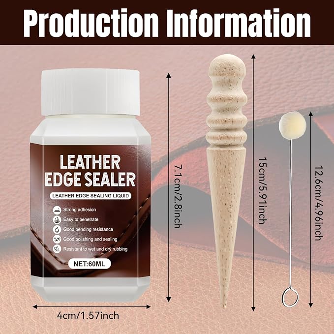Leather Edge Sealer, Leather Burnishing Gum Smooth and Glossy Edge Finish for Bags, Wallets, Leatherwork Accessories Burnishing Tool, Becomes Transparent After Drying 60ml