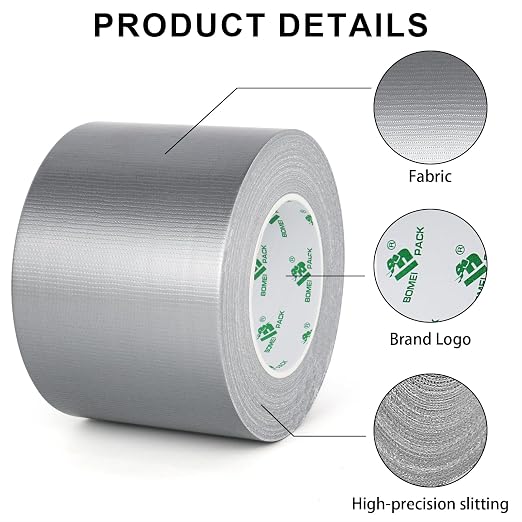 BOMEI PACK Silver Duct Tape Bulk, 4 Inch x 50 Yds Heavy Duty, Strong No Residue All-Weather Tape, Tear by Hand, Multi-Use for Indoor