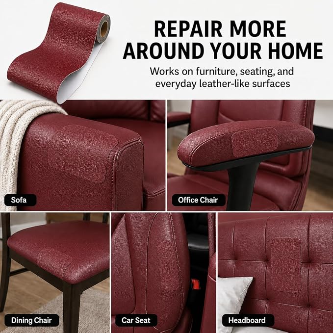 Self Adhesive Leather Repair Patch 24x54 Inch, Large Vinyl Repair Kit | Leather Tape for Furniture, Couch, Sofa, Car Seats. Waterproof, Strong Adhesion, Easy Cut Pleather Patch Waterproof Scratch