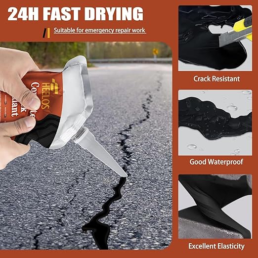Asphalt Crack Filler 4Pack, High Elasticity Driveway Crack Filler,Self Leveling Waterproof Asphalt Crack Sealant Repair Sealer for Blacktop Concrete Cement Driveway,Walkway, Road,Patio(Black)