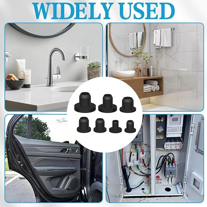 140Pcs Rubber Plug Box, Round Hole Silicone Tool Various Sizes Rubber Plugs Round HolesT-Type Flexible Stopper Sealing Covers for Car Wiring Furniture