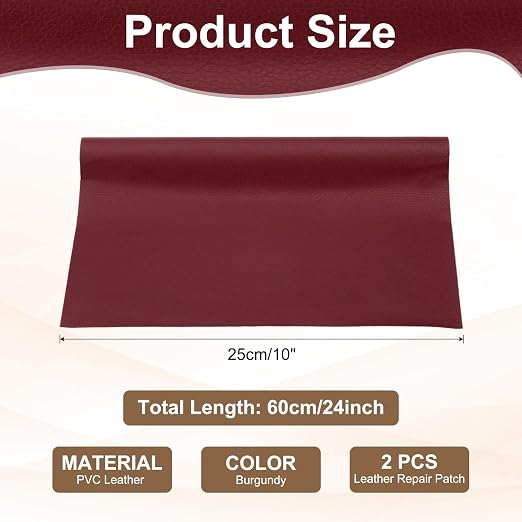 PATIKIL Leather Repair Patch, 2 Pack 10 x 24 Inch Self-Adhesive Vinyl Patch Furniture Tape Repair Kit for Sofas Couches Stools Chairs Cabinets Bags, Burgundy