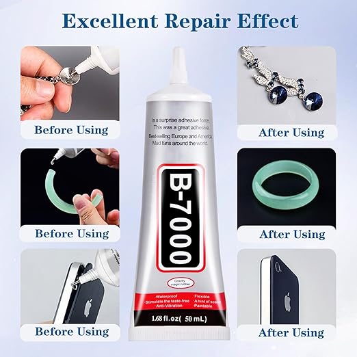 FITTDYHE B7000 Glue Clear with Precision Tip,50Ml B7000 Glue Clear for Rhinestones Glue for Crafts, Multipurpose Jewelry Glue for Fabric DIY Craft Makeup Shoes Jewelry Making Nail Art