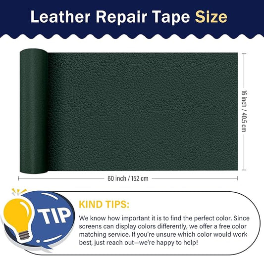 Zenyao Leather Repair Patch for Furniture - Self Adhesive Leather Repair Tape Kit, Vinyl Repair Patch, Ideal for Car Seats Couch Sofa Office Chair, 16x60 Inch, Dark Green
