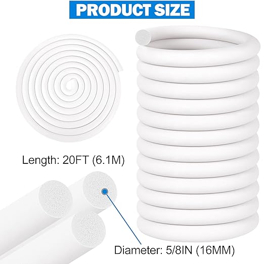 MYFAMIREA 20FT Backer Rod 5/8 Inch EPDM Rubber Caulk Saver Weather Strip Seal Concrete Expansion Joint Filler for Gaps and Joints, White