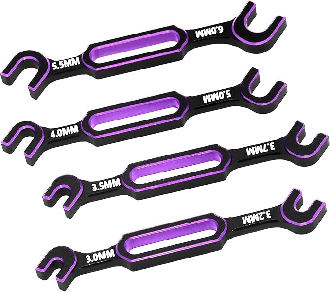 4PCS Wrench 3.0/3.2/3.5/3.7/4.0/5.0/5.5/6.0mm Turnbuckle Nut Ball Joint Remover with RC Screw Tray for RC Car Boat Model Repair Tool Kit (Purple)