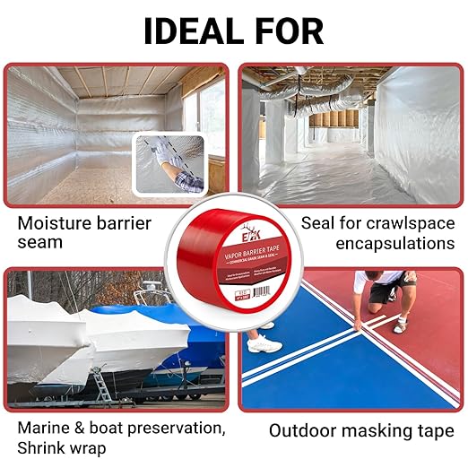 ELK Vapor Barrier Tape - 4” x 180ft - PE 7mm Polyethylene Seam Tape - Moisture Barrier Seam & Seal for Crawlspace Encapsulations & Waterproof Marine Tape - Red