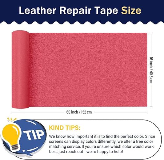 Zenyao Leather Repair Patch Tape - Self Adhesive Leather Repair Kit for Car Seat Furniture, Heavy Duty Vinyl Repair Patch for Couch Sofa, Waterproof Fix for Tears, 16x60 Inch Roll, Hot Pink