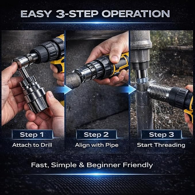 3pcs Pvc Pipe Threader,Dual-Function Internal & External Pipe Threading Tool, High-Quality Thread Cutter For 1/2"&3/4"&1" Plastic Pipes, Drill Compatible Threader For Plumbing Repairs (silver)