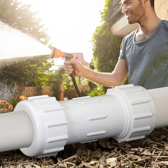 LESSO 3/4 Inch PVC Compression Coupling, Pipe Connection, IPS Coupling, Compression Fitting, Quick Connecting Piping and Repairs of PVC Pipe, 3/4" SCH 40, White 4 Pack