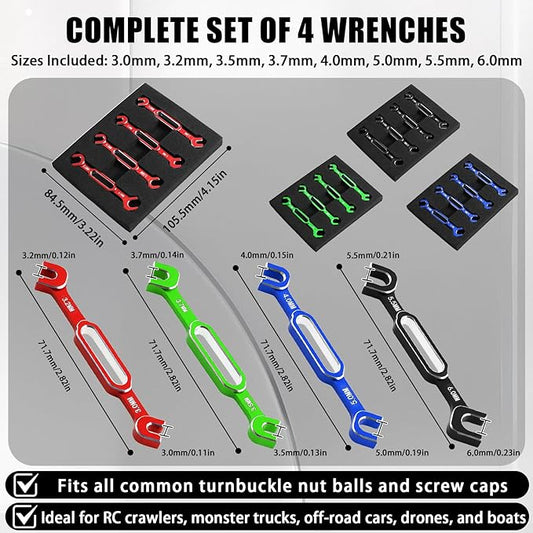 4PCS RC Wrench 3.0/3.2/3.5/3.7/4.0/5.0/5.5/6.0mm Turnbuckle Nut Ball Joint Remover Aluminum Alloy RC Car Repair Tool For RC Crawler Monster Truck Off Road Car Drone Boat Upgrade Parts, Red
