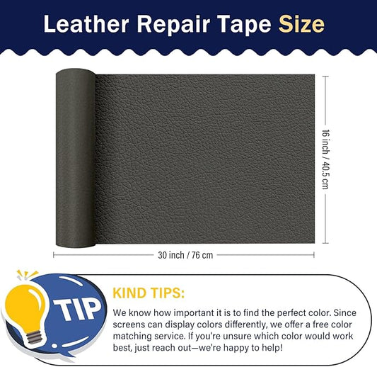 Zenyao Leather Repair Patch Tape - Self Adhesive Leather Repair Kit for Car Seat Furniture, Heavy Duty Vinyl Repair Patch for Couch Sofa, Waterproof Fix for Tears, 16x30 Inch Roll, Dark Grey