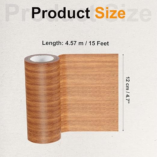 PATIKIL Wood Grain Tape 4.7" x 15 Ft, Self-Adhesive Wood Texture Repair Tape Realistic Wooden Effect Patch for Furniture Cabinets Floor Walls, Orange Oak