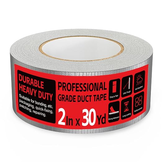 Duct Tape Heavy Duty - 2 Inch x 30 Yard, Strong Adhesive and No Residue, Waterproof Duct Tape Tearable for Indoor or Outdoor Binding and Packing Projects, Multi Purpose Repairs (Gray)