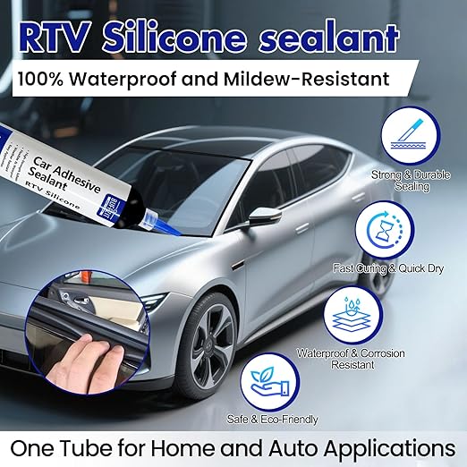RTV Silicone Adhesive Sealant – 100% Silicone Waterproof Caulk, Strong Bond, Shrink & Crack Proof – Automotive Gaskets, Engine, Sunroof, Headlights, Windows & Home Repairs (Black, 30g/1oz)