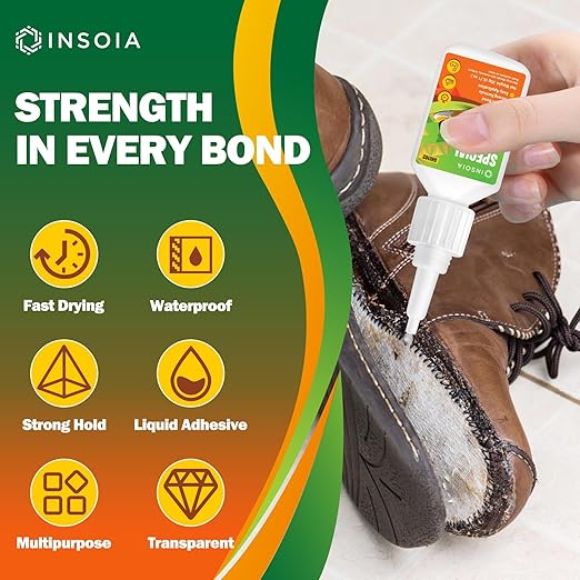 INSOIA Clear Super Glue for Shoe Repair, 20g, Waterproof, Strong, Quick Fix, Bonding Shoe Sole, Boots, Sandals, Sneakers, Leather & Footwear Items