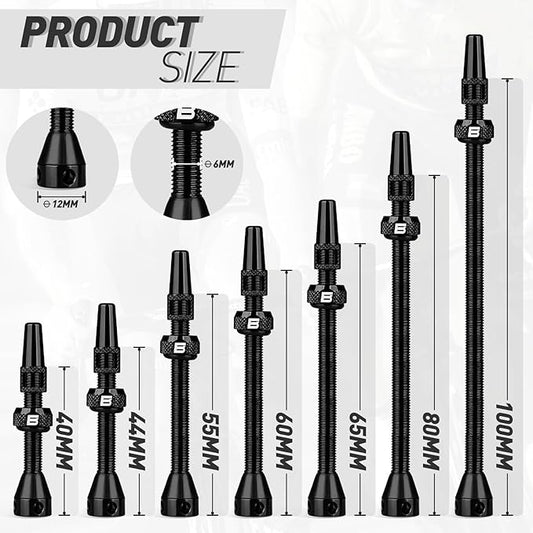 BWSHLF Tubeless Presta Valve Stem 40/44/55/60/65/70/80/100 mm, Super Light Alloy Presta Valve Stem Kit with Valve Core Remover Tool and Valve Stem Caps - Multiple Color and Size Options(Pair)