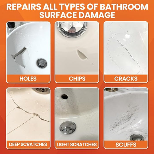 Porcelain Repair Kit White, High-Gloss Chipped Sink & Tile Repair Kit to Quickly Fix Sinks Chips and Tile Cracks with High Bond Strength, Porcelain Sink Repair Kit for Tub, Sink,Trim & Repair Kits