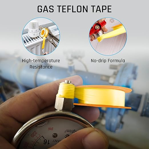 TAPEWELL Yellow Gas Pipe Thread Sealant Tape - Pack of 1-260" Length 1/2" Width Thread Seal Tape - for Propane, Natural Gas, and More
