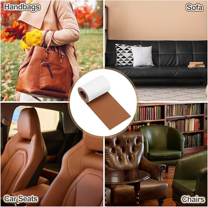 MECCANIXITY Leather Repair Patch 3"x60" Self-Adhesive Leather Vinyl Repair Tape Kit for Furniture Couches Sofa Chair Car Boat Seats Jackets, Smooth Grain Brown
