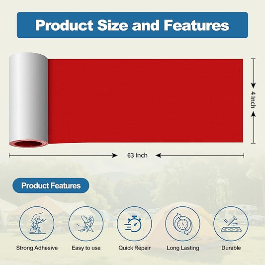 KING MOUNTAIN Self Adhesive Nylon Fabric Repair Tape, 4×63 Inches, Quick Down Jacket Repair Patch, Waterproof Outdoor Gear Patch Kit for Tent,Backpacks,Umbrella, Gloves, Sleeping Bag (Red)