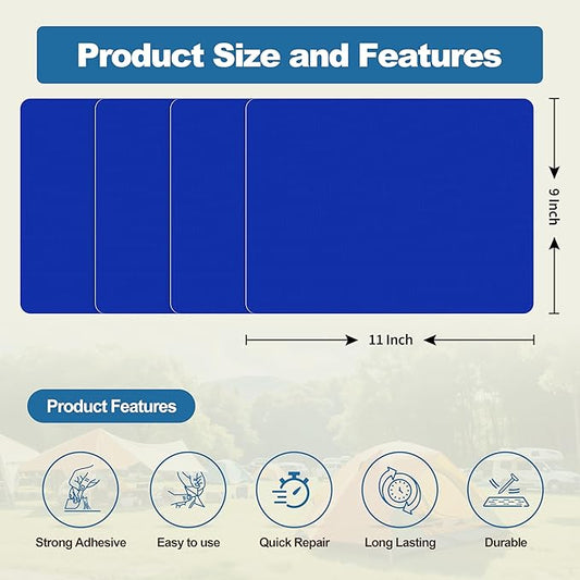 KING MOUNTAIN Self Adhesive Nylon Fabric Repair Patch, 9×11 Inches 4 Pcs, Quick Down Jacket Repair Patch, Waterproof Outdoor Gear Patch Kit for Tent,Backpacks, Umbrella, Gloves, Sleeping Bag (Blue