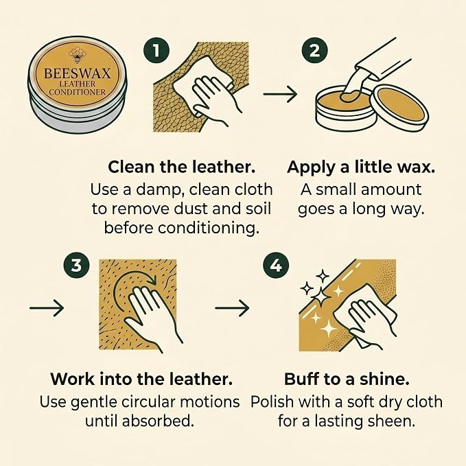 Premium Beeswax Leather Conditioner & Balm – Hand-Poured Natural Restorer for Boots, Bags, Jackets, Furniture, Car Seats & More – Cleans, Conditions & Protects – 1.0 Fl Oz