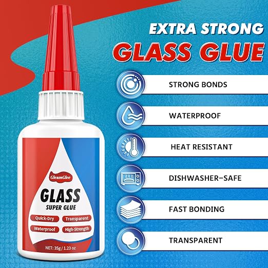 Glass Glue, 1.23 oz (35g) – Clear Waterproof Glass Adhesive, Quick Set 15s, Ultra Strong for Jewelry, Crystal & Art Crafts, Glass & Mirror Repair