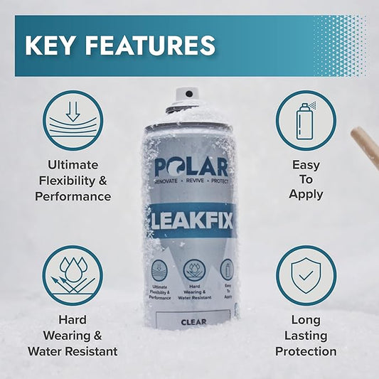 Polar Clear Leak Fix Spray - 4 x 13.5fl. oz - Waterproof Roof Sealant - Instantly Seals Leaks and Cracks, for Lasting Protection on Roofs, Drainpipes & Gutter Repairs- for Interior and Exterior Use