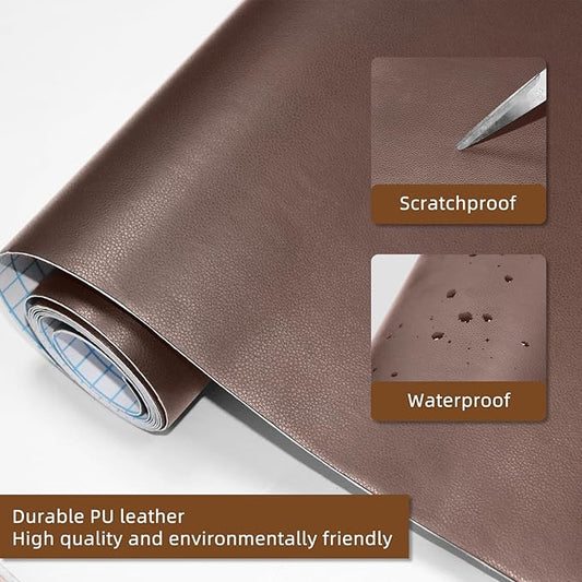 CHEIGHY Leather Repair Kit for Furniture - Advanced PU, Strong Self Adhesive Leather Repair Patch for Couch 17x79 inch Vinyl Repair Tape for Car Seat Upholstery Sofa Office Chair (Light Brwon)