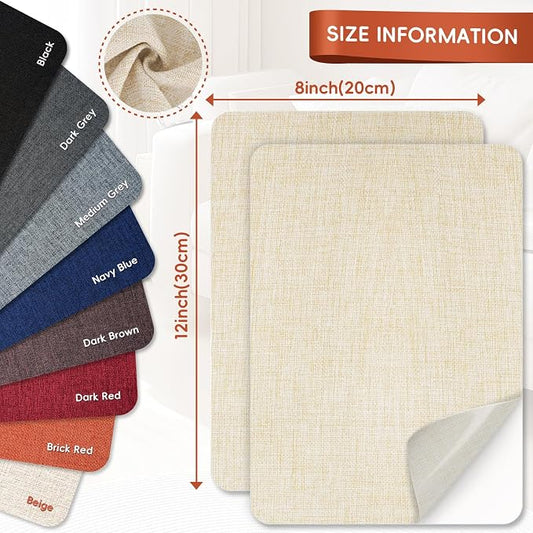 Linen Fabric Repair Tape 2 Pcs 8x12 Inch, Self Adhesive Couch Patch Repair Fabric Tape for Furniture, Linen Patch Kit for Couch, Carpet, Upholstery, Chair, Sofa, Cushion, Bag (Dark Beige)