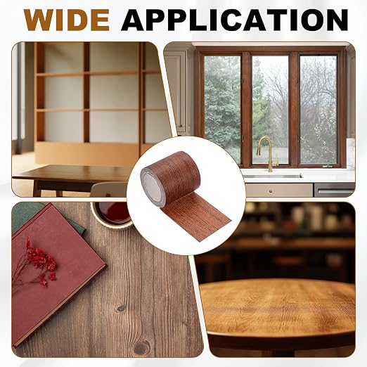 uxcell 2 Pcs Wood Grain Repair Tape, 2.2" x 15ft Self Adhesive Wood Grain Colored Duct Tape Waterproof Repair Patch for Furniture Floor Scratch Fix, Baseboards, DIY Decor, Wine Red