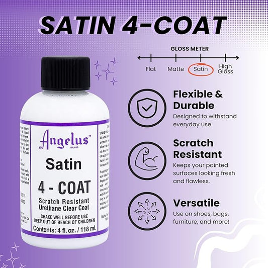 Angelus Satin 4-Coat Scratch-Resistant Leather Sealer – Durable, Flexible, Clear Coat Protection for Leather Shoes, Bags, Jackets & More - Satin Finish - 4 Fl Oz