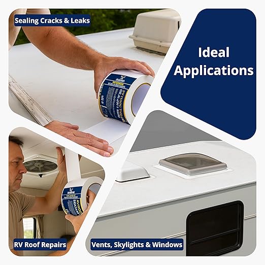 2 Pack Buck RV Roof Sealant Tape – 4 Inch x 55ft, 40 Mil – Waterproof RV Tape for Roof Repair, Seams, Skylights, Vents & Window Leaks on Camper, Trailer & Boat, UV Resistant & Weatherproof, White