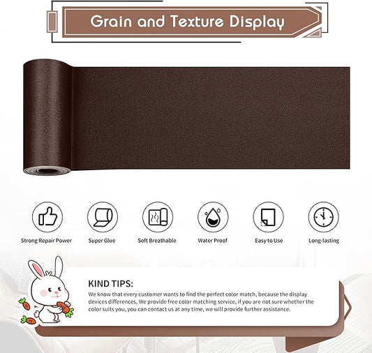 KING MOUNTAIN Leather Repair Patch,4 x 63 Inches self Adhesive Leather Repair Tape for Damaged Leather Furniture, Sofa Seating,Car Seats, Leather Goods(Coffee Brown)