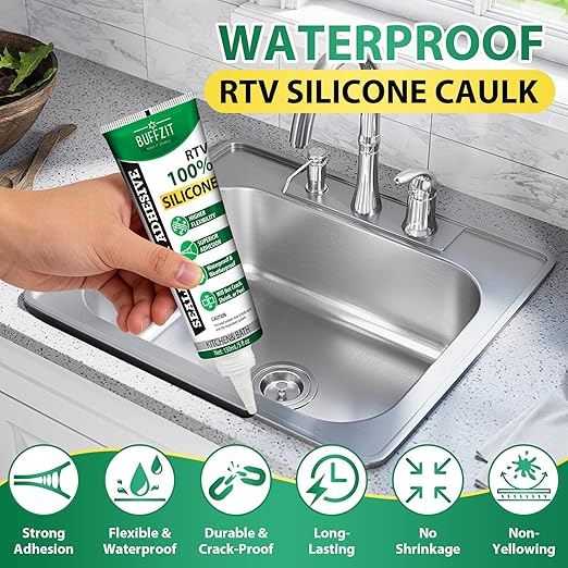 Silicone Sealant Adhesive Silicone Caulk, No Caulking Gun Needed, 100% Waterproof Flexible Sealant, Strong Bond, Shrink & Crack Resistant for Automotive, Kitchen, Bathroom & Windows, 5 Oz Gray