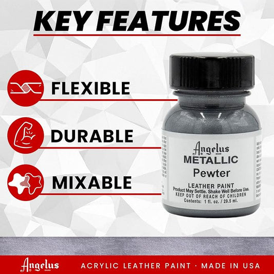 Angelus Metallic Leather Paint, 1 oz., Pewter