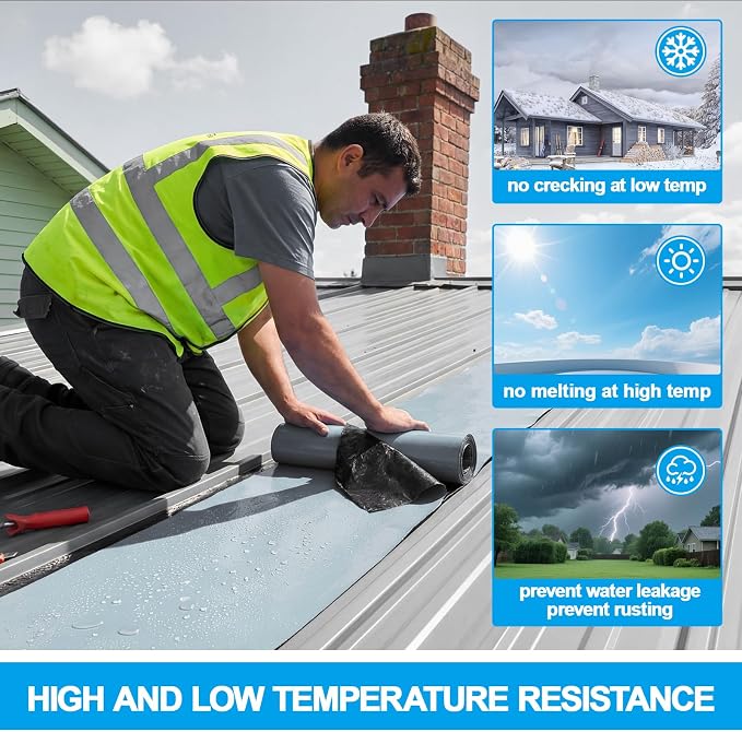 4in x 16.5ft Roof Waterproof Tape, Heavy-Duty TPU Self-Adhesive Leak Repair for Small Crack Sealing, Window Frames, RV Edge, Flashing & Quick Home Emergency Waterproof Fix (Gray)