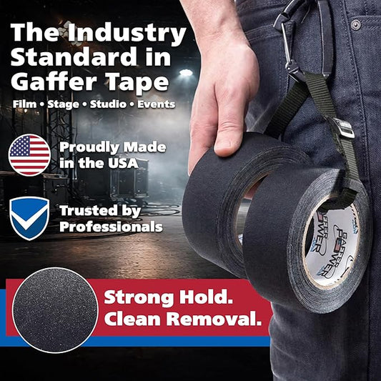 Gaffer Power Black Gaffer Tape 2” x 30 Yards (24 Rolls) – No Residue, Bulk Case, Made in USA, Professional Grade Matte Cloth Tape for Stage, Film & Cable Management