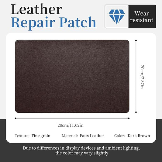 Fadoub Leather Repair Patch Tape Self-Adhesive, 8x11In Heavy Duty Vinyl Patch, Leather Repair Kit for Furniture, Sofa, Couch, Office Chair, Car Seat, Car Interior(Dark Brown-Fine Grain)