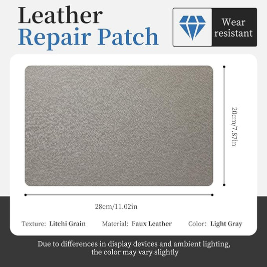 Fadoub Leather Repair Patch Tape Self-Adhesive, 8x11In Heavy Duty Vinyl Patch, Leather Repair Kit for Furniture, Sofa, Couch, Office Chair, Car Seat, Car Interior(Light Gray)