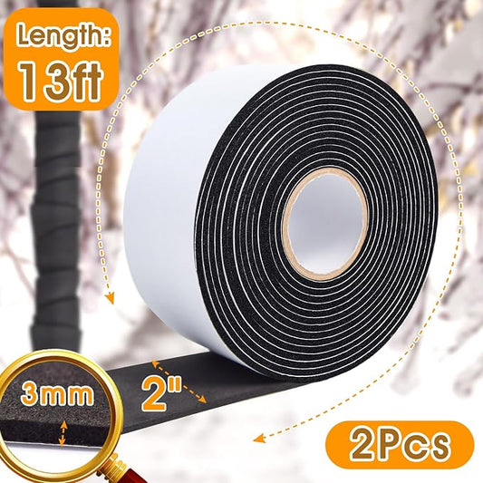 2 Inch*13Ft Pipe Insulation Tape 2 Pack, Weather Resistant Water Wrap Tape | Outdoor Water Pipe Insulation Wrap, Foam Pipe Wrap Insulation for Water Pipes (Black)
