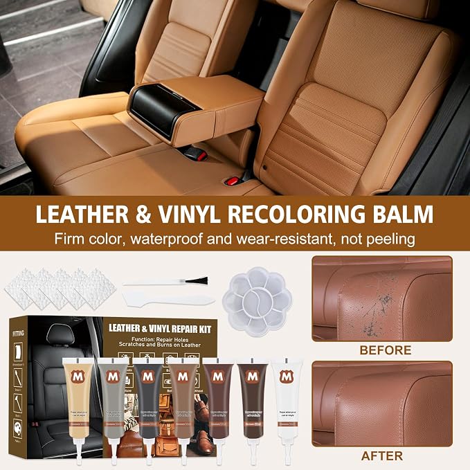 Ganbaro® Leather Repair Kit for Furniture, Leather Repair Paint Gel, Vinyl Repair Kit,Restorer of Scratch, Tears, Burn Holes, Leather Repair Gel for Sofa, Coats, Leather Jacket, Car Seat (7 Color)