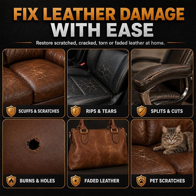 Leather Repair Kit, 10 Colors Vinyl Repair Kit, with Detailed Instructions, Professional Repair Leather Scratch, Tear, Hole, Peeling, Ideal for Car Seats and Furniture, Sofa, Jacket, Shoes, Purse